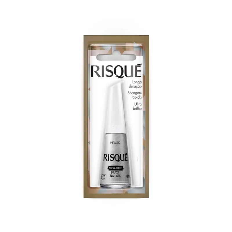 Esmalte Metalizado Risqué Prata na Lata 8ml - Risqué - Higiene E Beleza