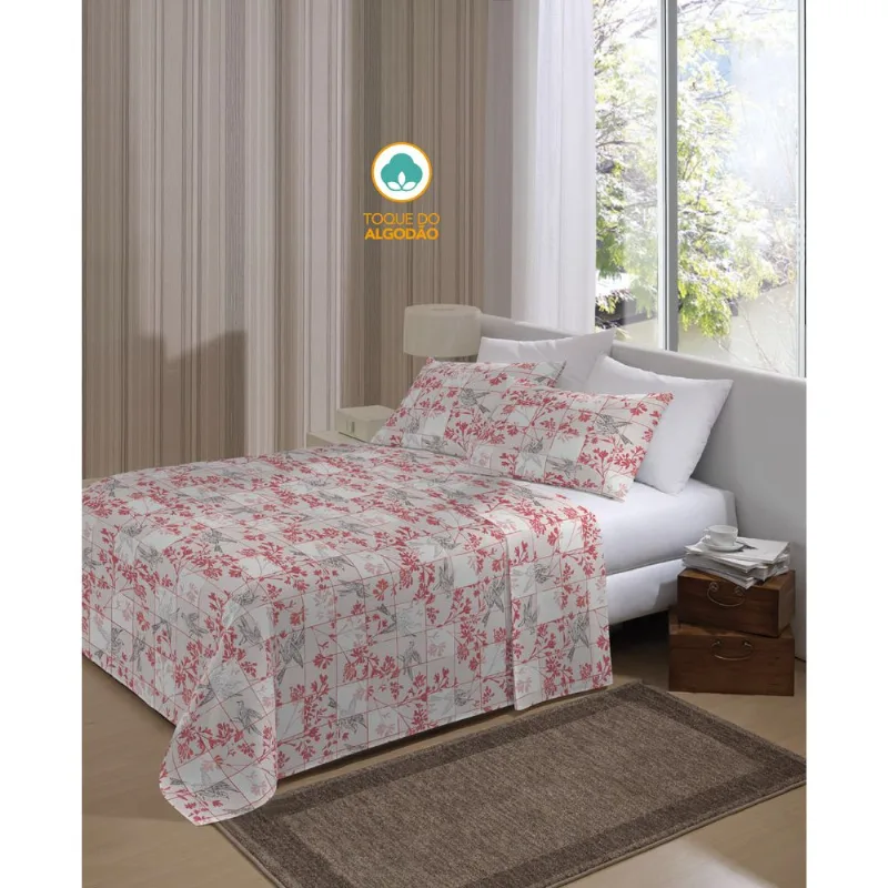 Jogo De Cama Queen Estampado Village 2,20m X 2,40m Com 4 Peças