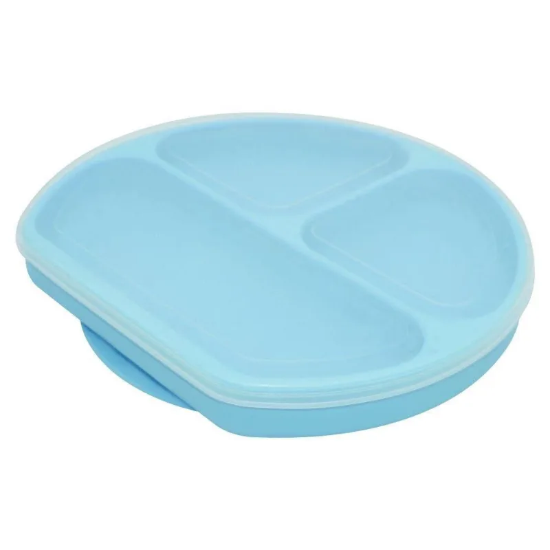 Prato De Silicone Infantil 3 Divisórias Com Base De Sucção Azul Oxford