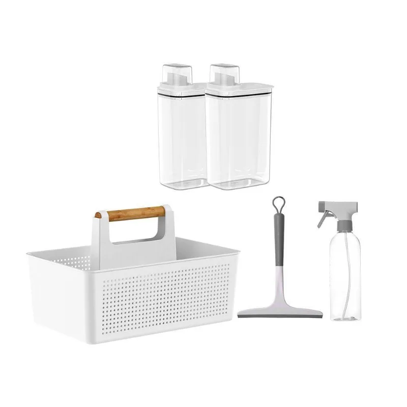Kit Lavandeira Flow Com 02 Dispenser De Sabão 2,3 L + 01 Borrifador + 01 Rodo + 01 Cesto Branco Ou - Ou - Agro