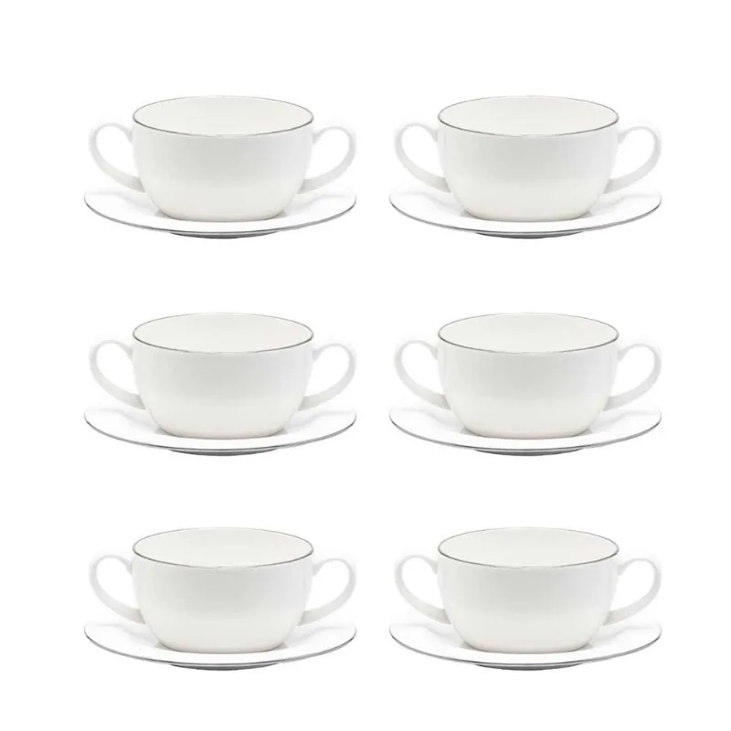 Jogo de 6 Tigelas Consommé 350 Ml com Pires Strauss Bistrô Silver