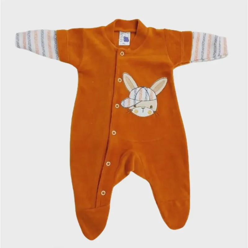 Celui Macacao de Plush Bordado Coelho Marrom