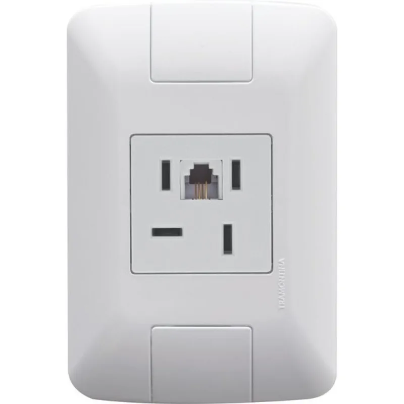 Conjunto 4x2 1 Tomada Telefone 4P RJ11 Tramontina Aria Branco Tramontina