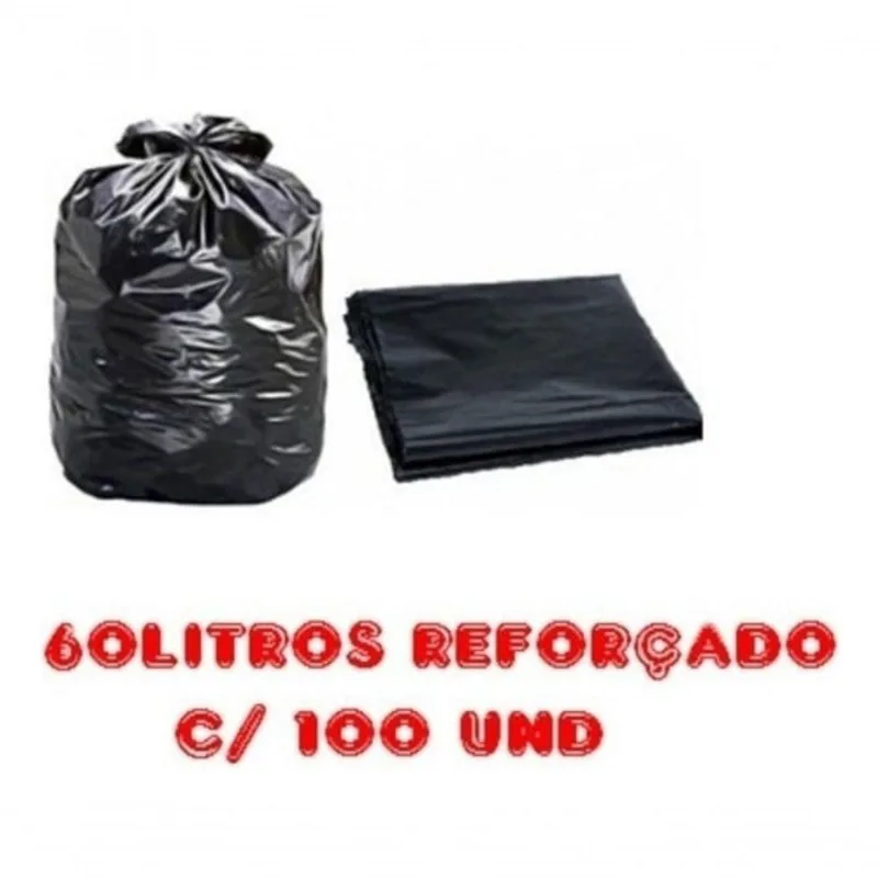 Saco para Lixo 60L Preto Reforçado Parede Dupla 63x80CM Fardo com 100 Unidades Higipack