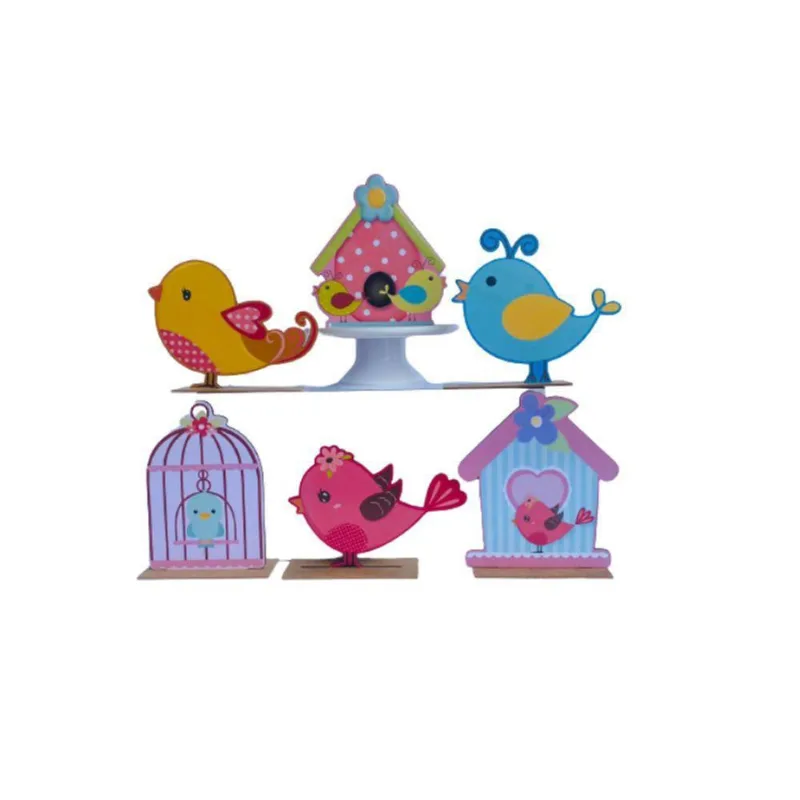 Kit Display De Mesa 6 Peças Para Festa Passarinhos Mdf