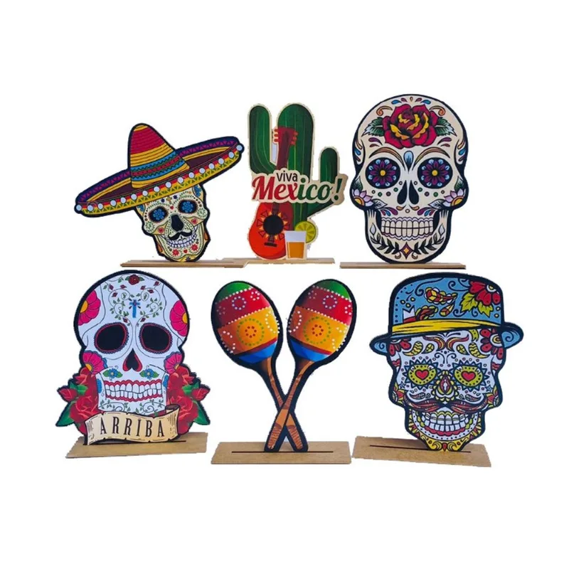 Kit Display de Mesa 6 Peças Festa Caveira Mexicana Masc mdf