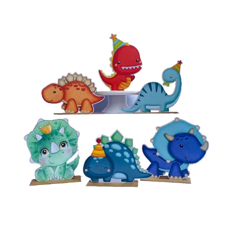 Kit Display de Mesa 6 Peças Festa Dinossaurinho Aquarela mdf