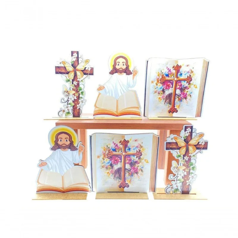 Kit Display De Mesa 6 Peças Para Festa Religioso Mdf