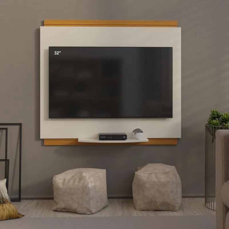 Painel Tv 32 Polegadas Com Prateleira Asteca - Off White E Cedro - OUTRAS - Móveis