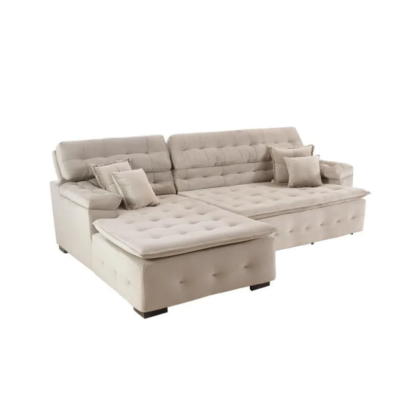 Sofá Retrátil e Chaise Orlando 220x150 Bege - OUTRAS