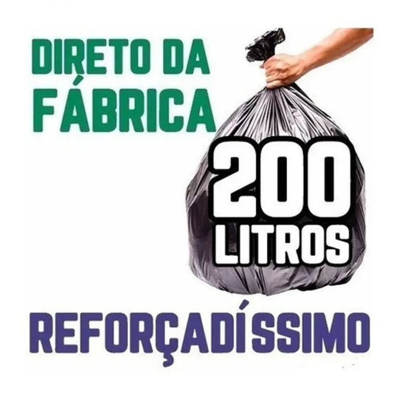 Saco de Lixo 200 Litros Reforçadíssimo para Lixeiras de 80 a 100 Uso Doméstico Preto