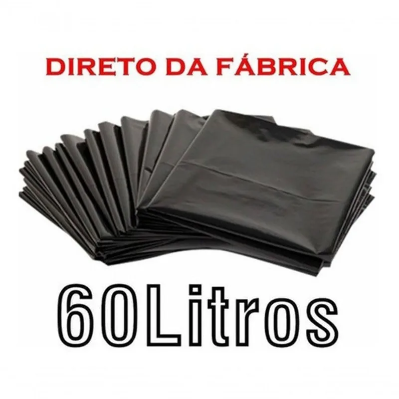 Saco de Lixo 60 Litros 100 Unidades Preto 60L Uso Doméstico e Comercial Higipack