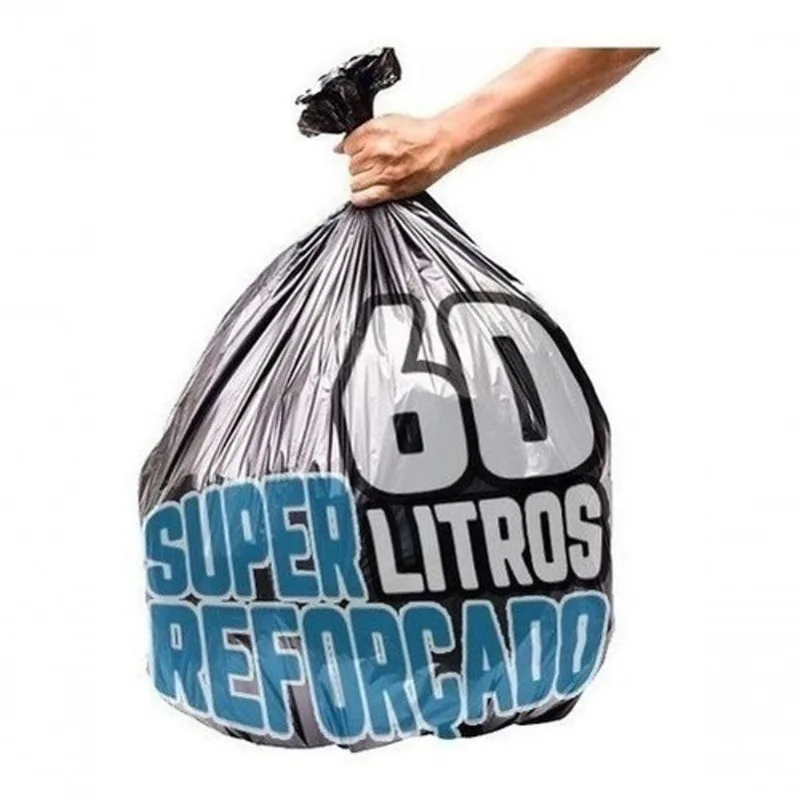 Saco de Lixo 60 Litros 200 un Super Reforçado Preto para Lixeiras de 30 a 40L Higipack