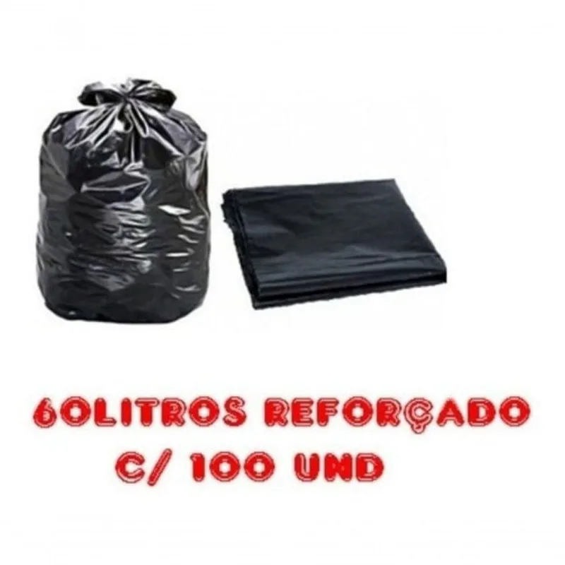 Saco para Lixo Preto Reforçado 60L Pacote com 100 Unidades 3KG 63CM X 80CM Higipack