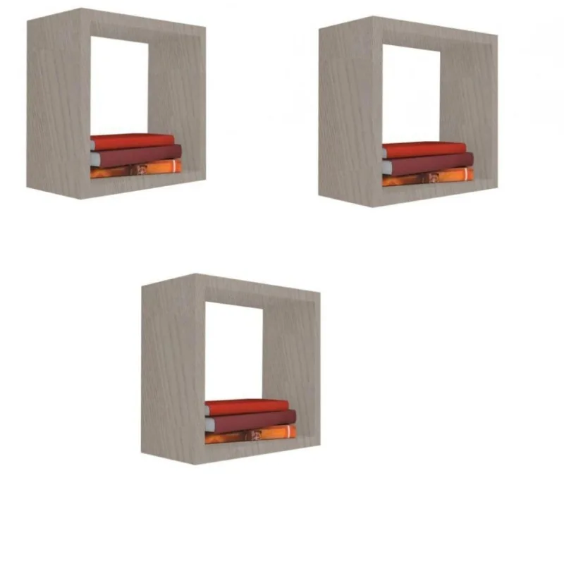 Kit Nicho Decorativo F031 3 Peças 20x20x20CM em MDF para Organização Amadeirado - Trovarelli Móveis - Papelaria