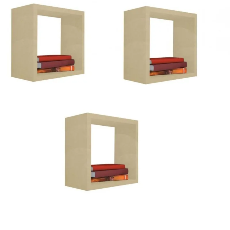 Kit 3 Nicho Decorativo [F031] 25x25x15CM em MDF Natural para Organização de Ambientes - Trovarelli Móveis - Papelaria