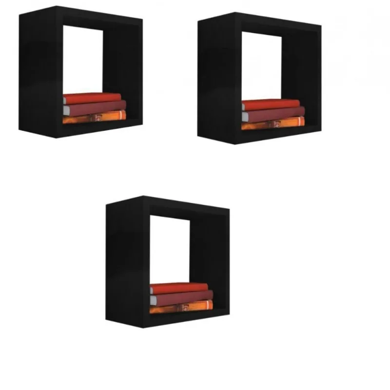 Kit Nicho Decorativo F031 25x25x15CM em MDF para Organização de Ambientes Preto - Trovarelli Móveis - Papelaria