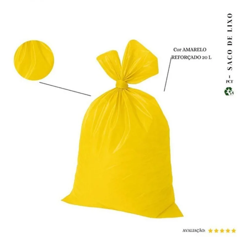 Saco de Lixo 20L Reforçado 50 Und para Descarte Amarelo Higipack