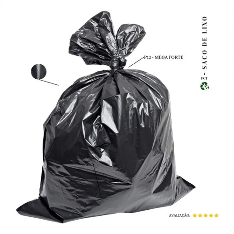 Saco de Lixo 200 Litros P12 Mega Forte 0,12 MICRAS Preto Higipack com Alta Resistência para Resíduos