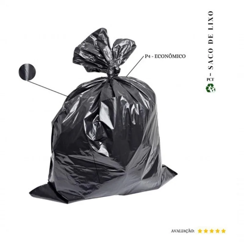 Saco de Lixo 200 Litros P4 Econômico Preto Pacote com 100 Unidades Higipack