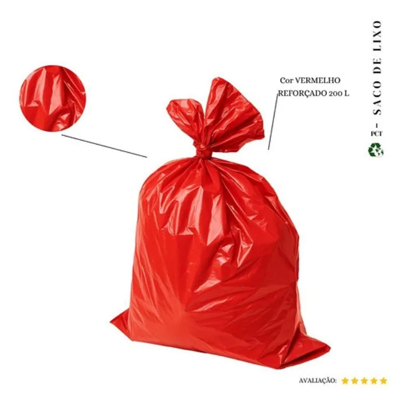 Saco de Lixo 200L Reforçado Vermelho para Uso Comercial Residencial e Eventos Higipack