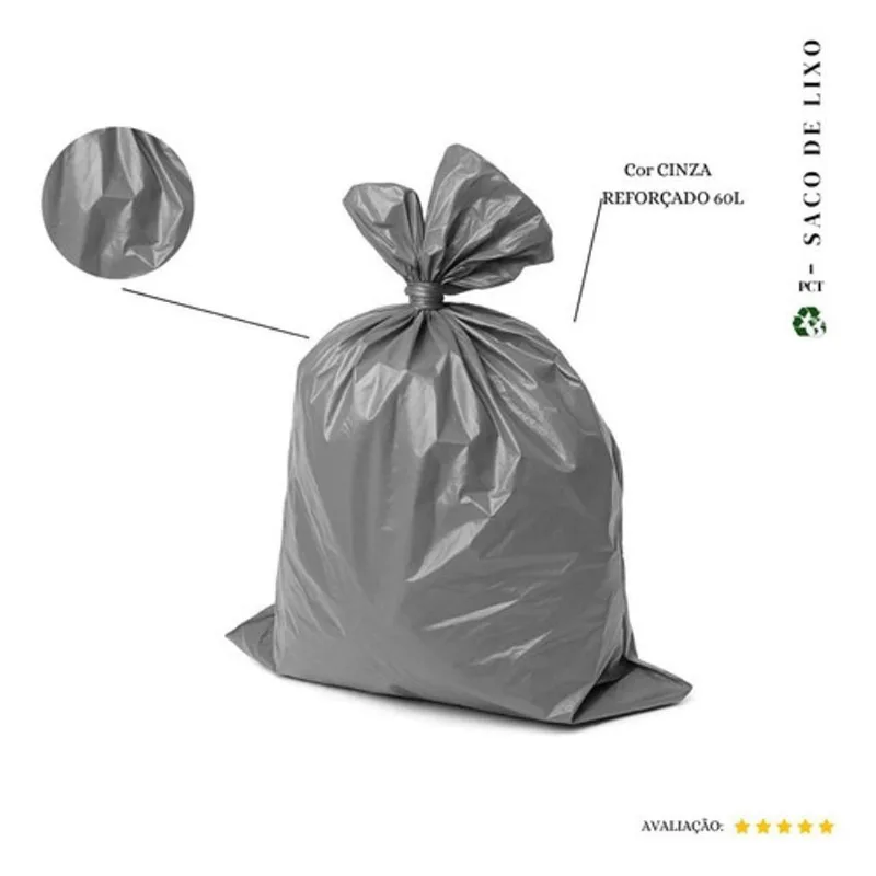 Saco de Lixo 60 l Reforçado Cinza 100 Und para Resíduos Médios Higipack
