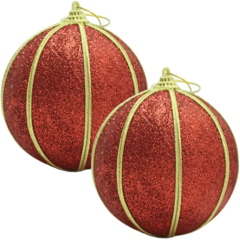 Kit 8 Bolas Glitter Vermelho Árvore De Natal Artesanal 8cm - Genérico - Natal