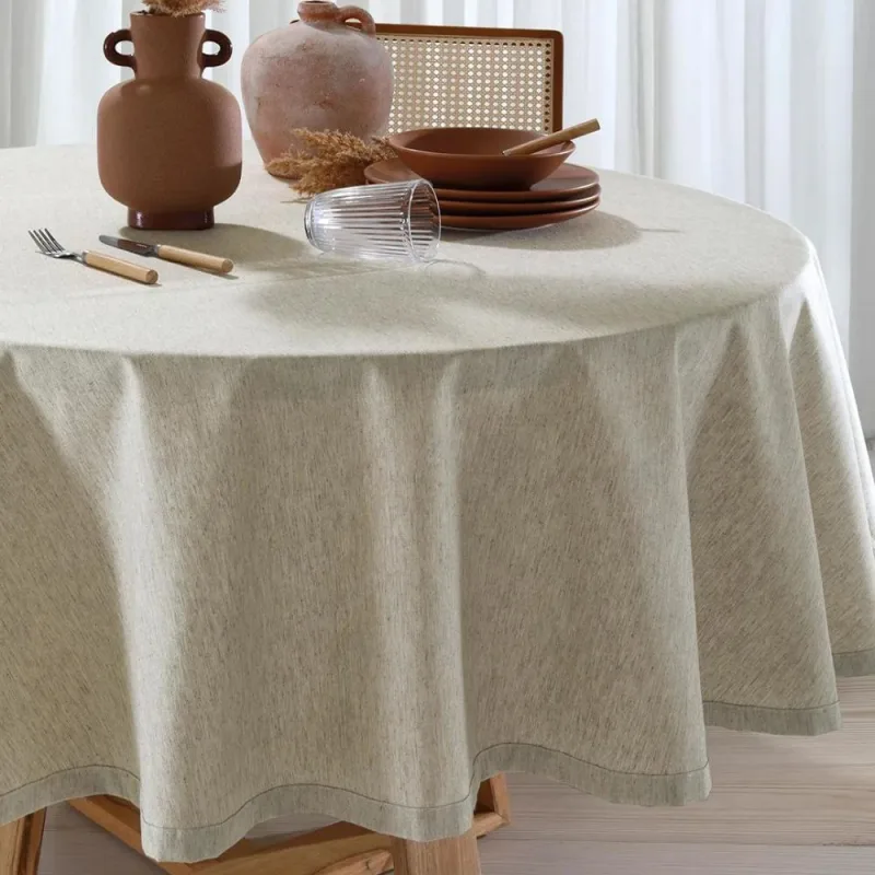 Toalha de Mesa Redonda 8 Lugares Dohler Clean Linhares 200cm AM-5215 Natural - Döhler - Cama, Mesa E Banho