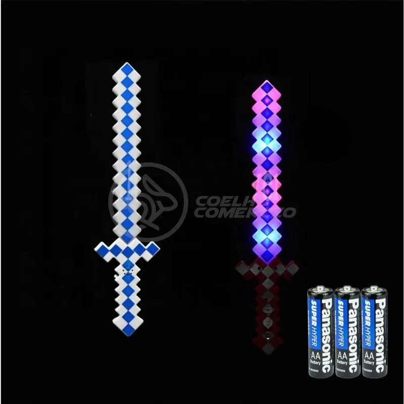 Kit Brinquedo Espada Pixel Minecraft 58cm C/som Luz+3 Pilhas