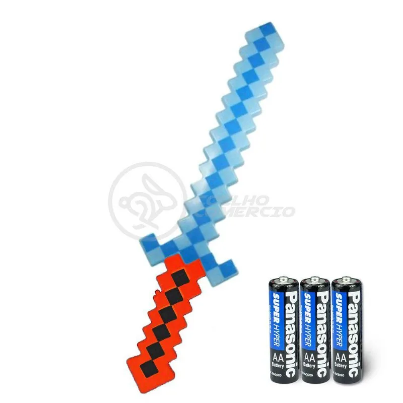 Kit Brinquedo Espada Pixel Minecraft 58cm C/som Luz+3 Pilhas