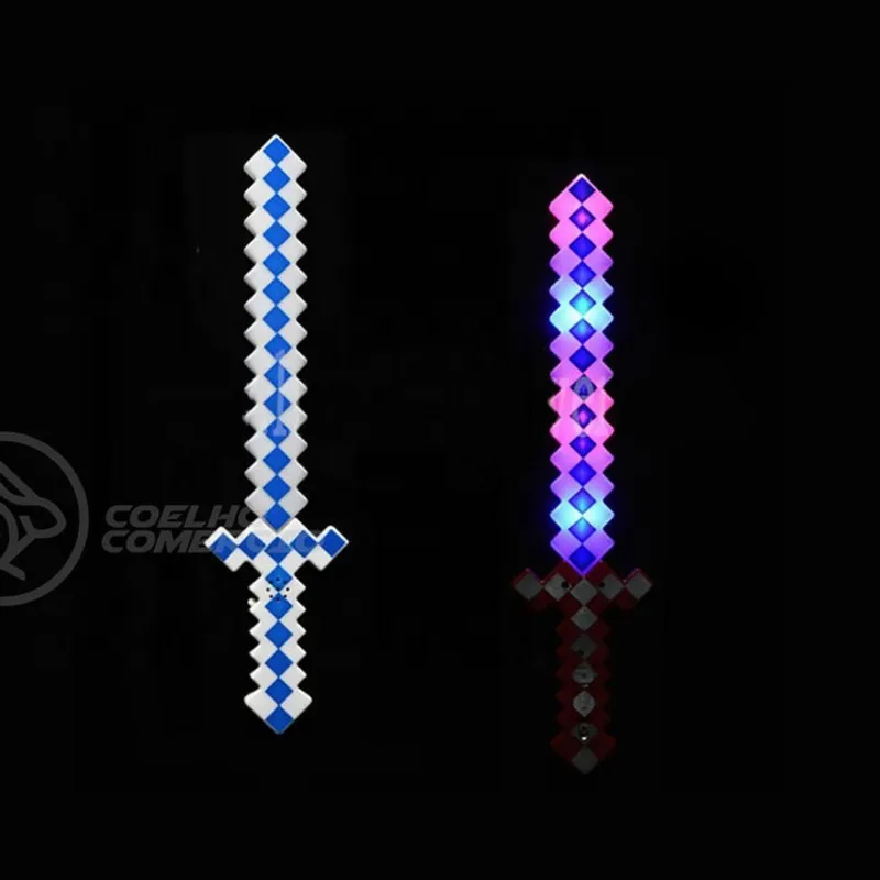 Kit Brinquedo Espada Pixel Minecraft 58cm C/Som Luz+3 Pilhas