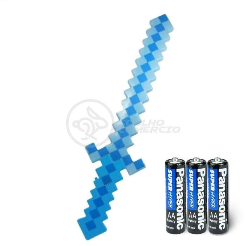 Kit Brinquedo Espada Pixel Minecraft 58cm C/Som Luz+3 Pilhas