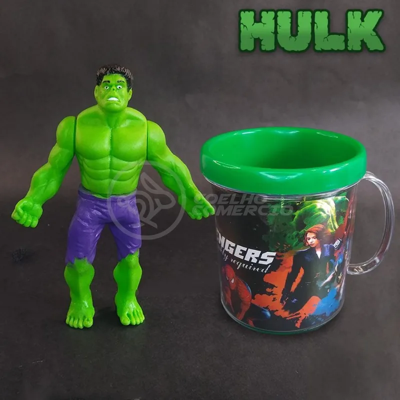 Kit Boneco Colecionável Hulk 15Cm Caneca Vingadore 350Ml Nº1