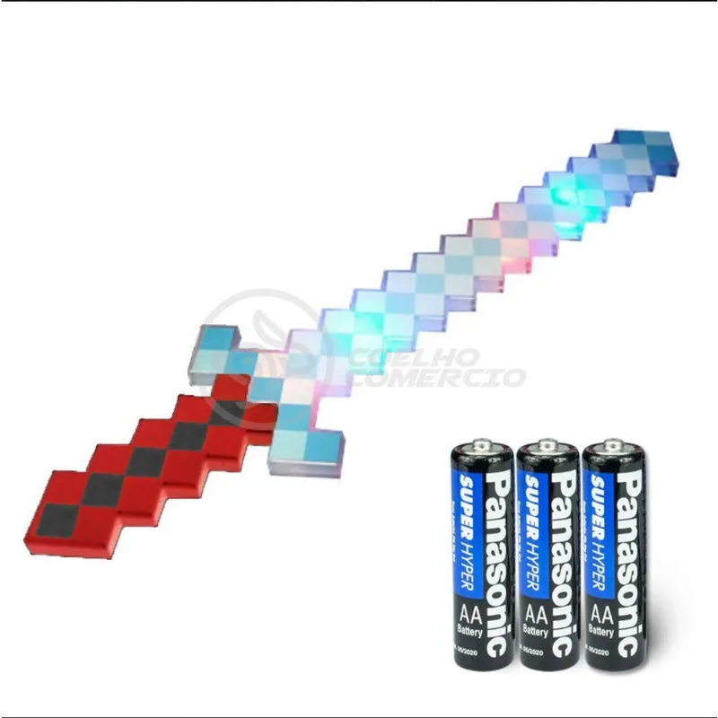 Kit Brinquedo Espada Pixel Minecraft 58cm C/som Luz+3 Pilhas
