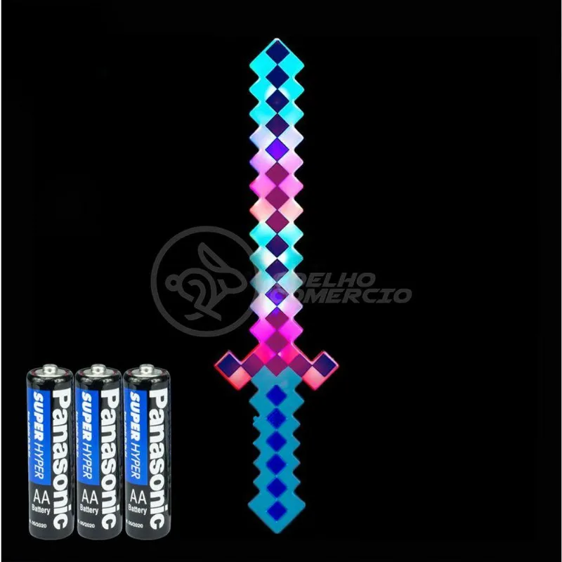 Kit Brinquedo Espada Pixel Minecraft 58cm C/som Luz+3 Pilhas