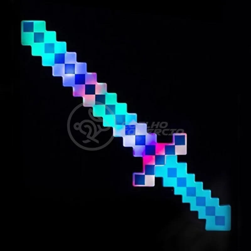 Kit Brinquedo Espada Pixel Minecraft 58cm C/som Luz+3 Pilhas