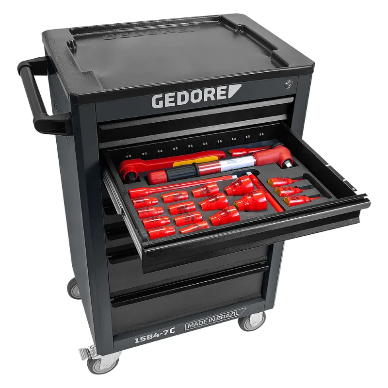 Carro com Ferramentas Cinza para Veículos Híbridos e Elétricos 69 Peças Gedore 007401 1584-7C
