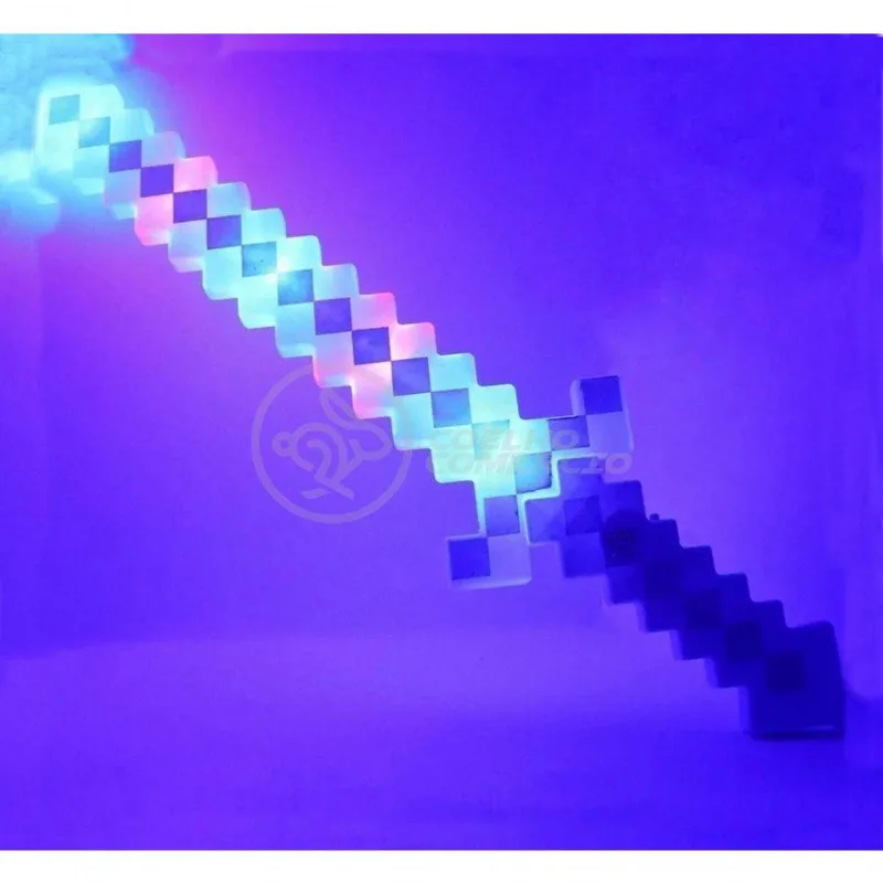 Kit Brinquedo Espada Pixel Minecraft 58cm C/som Luz+3 Pilhas