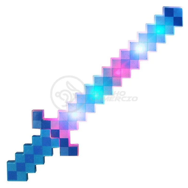 Kit Brinquedo Espada Pixel Minecraft 58cm C/som Luz+3 Pilhas