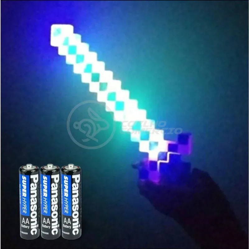 Kit Brinquedo Espada Pixel Minecraft 58cm C/Som Luz+3 Pilhas