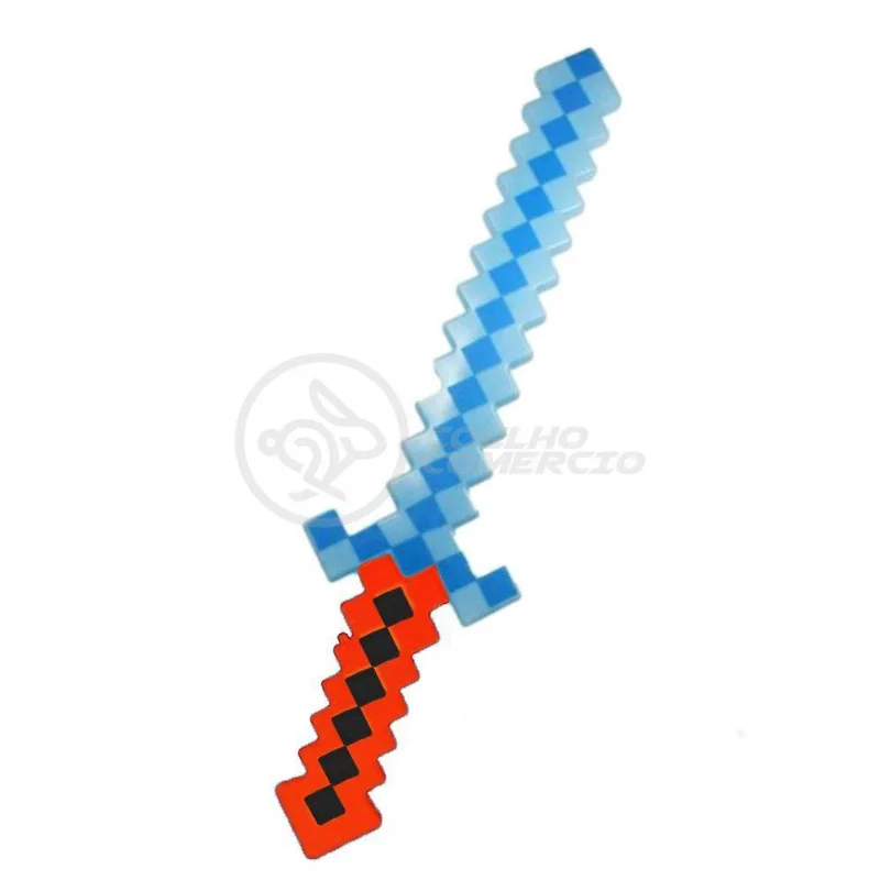 Kit Brinquedo Espada Pixel Minecraft 58cm C/som Luz+3 Pilhas