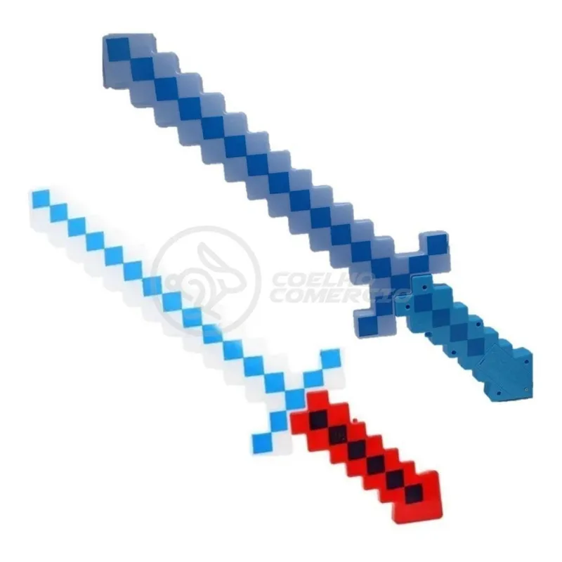 Kit Brinquedo Espada Pixel Minecraft 58cm C/Som Luz+3 Pilhas