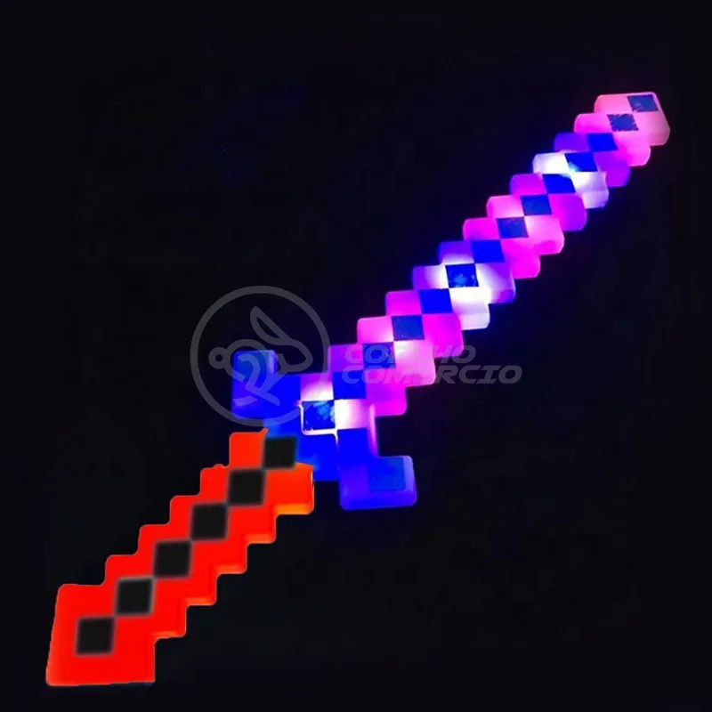 Kit Brinquedo Espada Pixel Minecraft 58cm C/som Luz+3 Pilhas