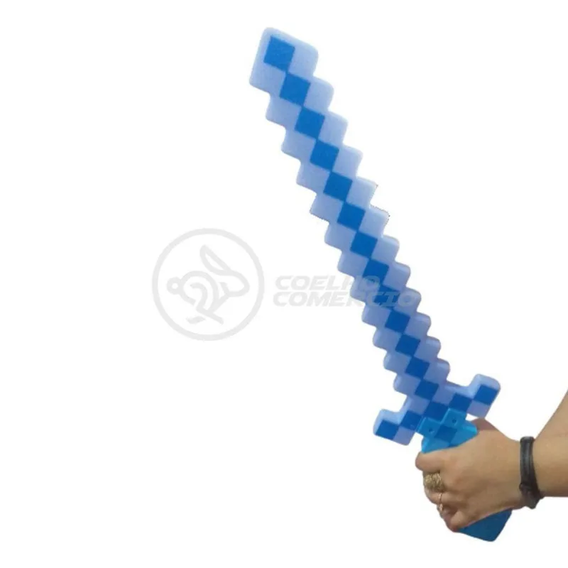 Kit Brinquedo Espada Pixel Minecraft 58cm C/som Luz+3 Pilhas
