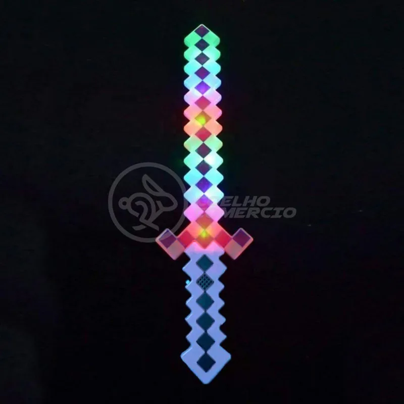 Kit Brinquedo Espada Pixel Minecraft 58cm C/Som Luz+3 Pilhas