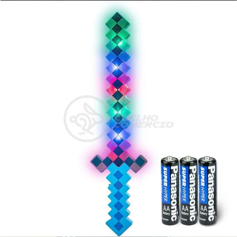 Kit Brinquedo Espada Pixel Minecraft 58cm C/Som Luz+3 Pilhas