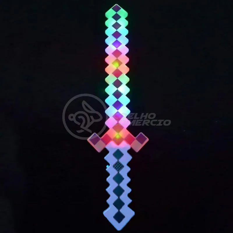 Kit Brinquedo Espada Pixel Minecraft 58cm C/som Luz+3 Pilhas