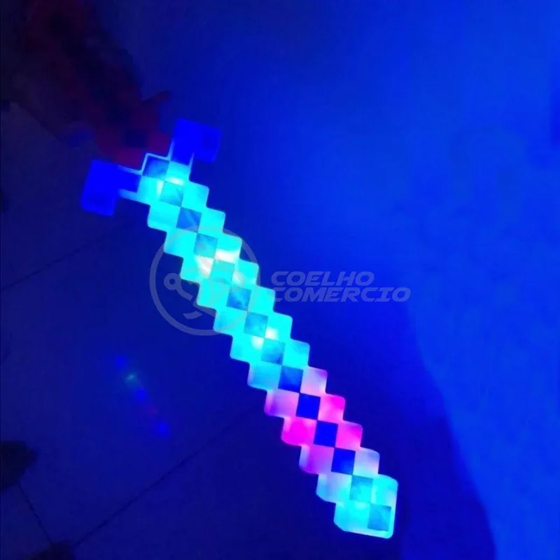 Kit Brinquedo Espada Pixel Minecraft 58cm C/som Luz+3 Pilhas