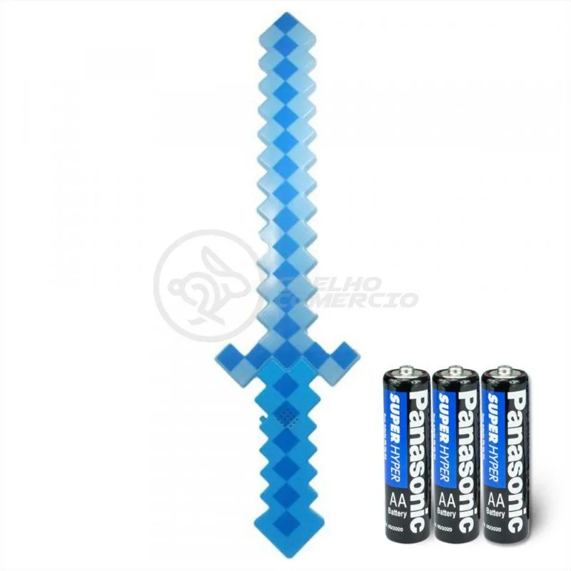 Kit Brinquedo Espada Pixel Minecraft 58cm C/som Luz+3 Pilhas