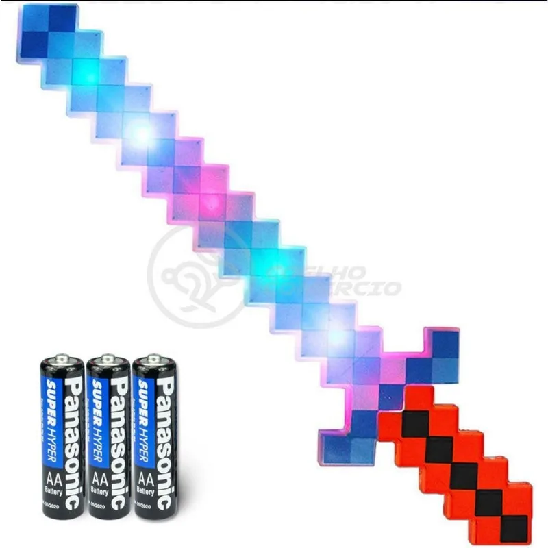 Kit Brinquedo Espada Pixel Minecraft 58cm C/Som Luz+3 Pilhas